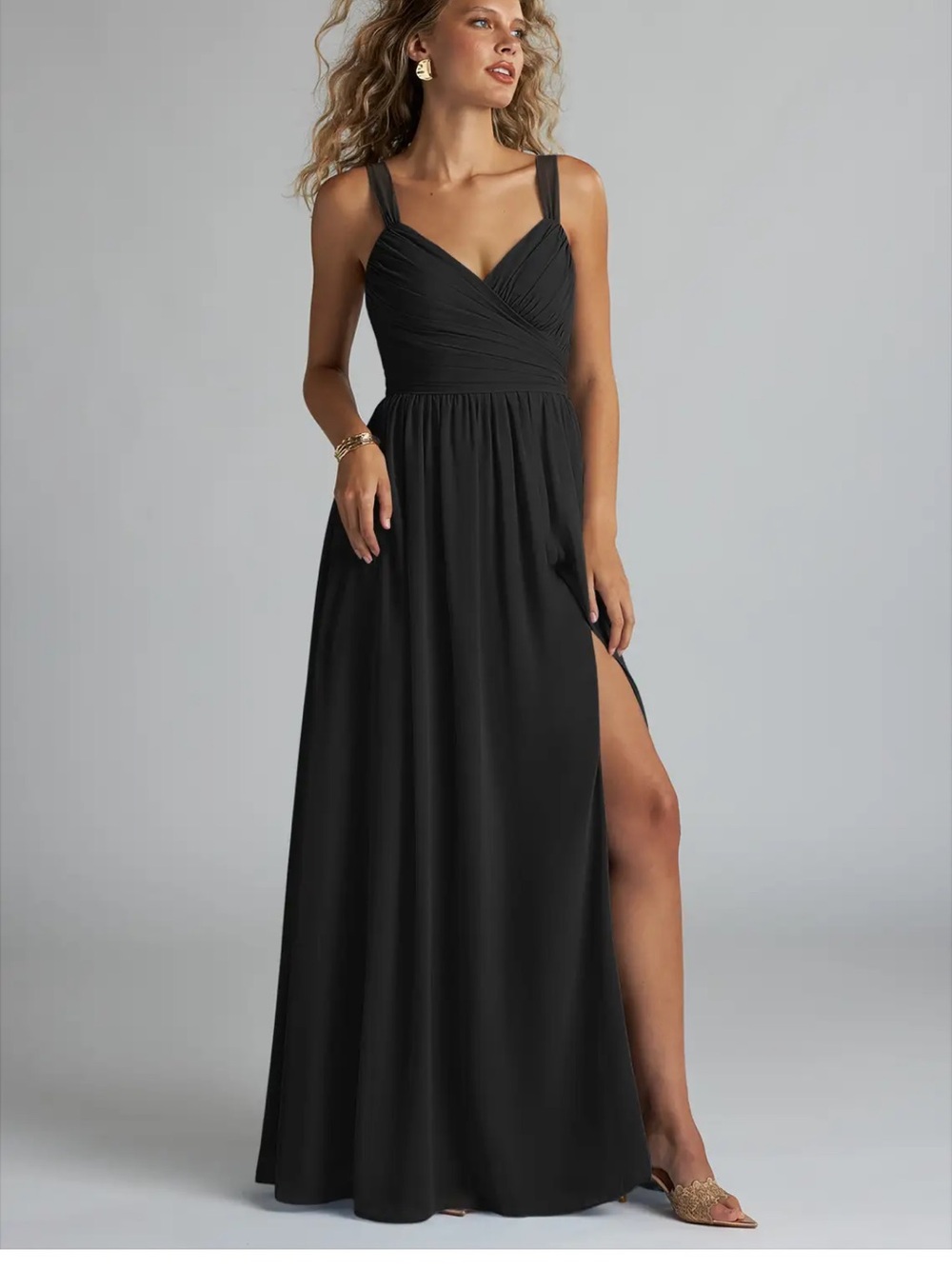 Azazie Black Sleeveless V-Neck Maxi Dress with Side Slit